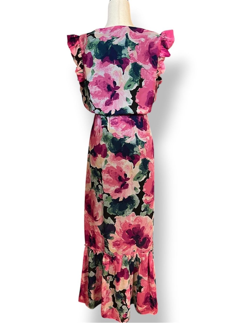 Nicole Miller, Size 12, Pink Floral Maxi Dress with Ruffled Hem - EUC - Picture 7 of 10